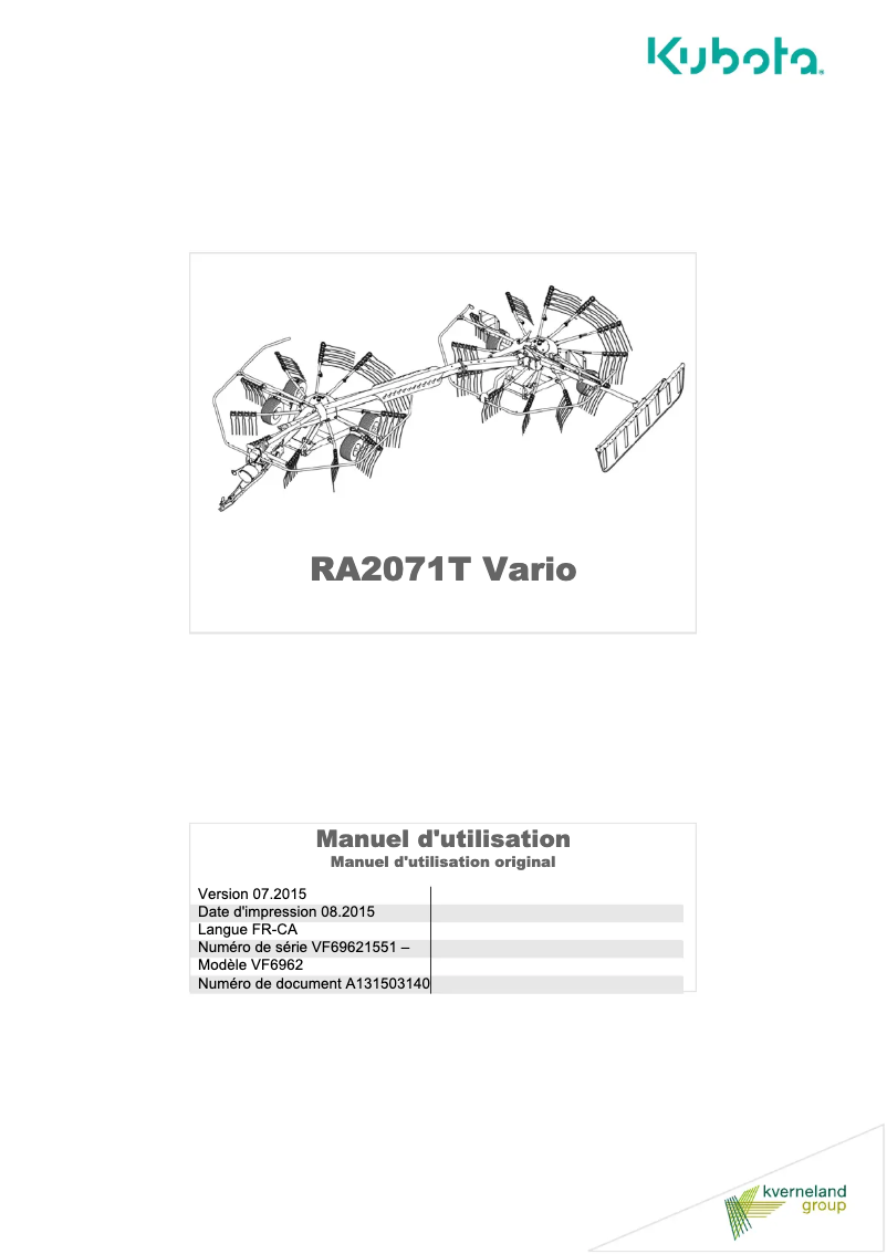 Image de la première page du manuel de l'appareil RA2071T EVO