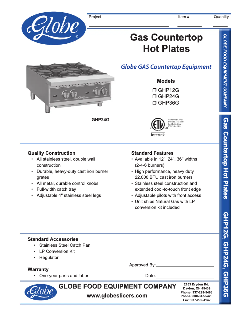 Page n°1 - Manuel d'utilisation et d'entretien Globe GHP24G
