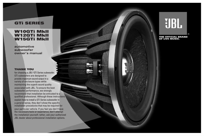 Page 1 de la notice Manuel utilisateur JBL W10GTi II