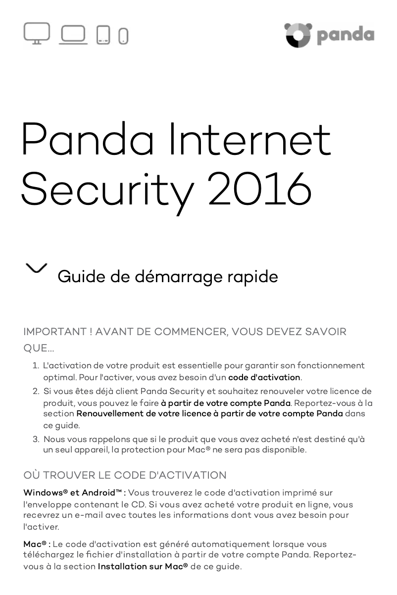 Image de la première page du manuel de l'appareil Internet Security 2016