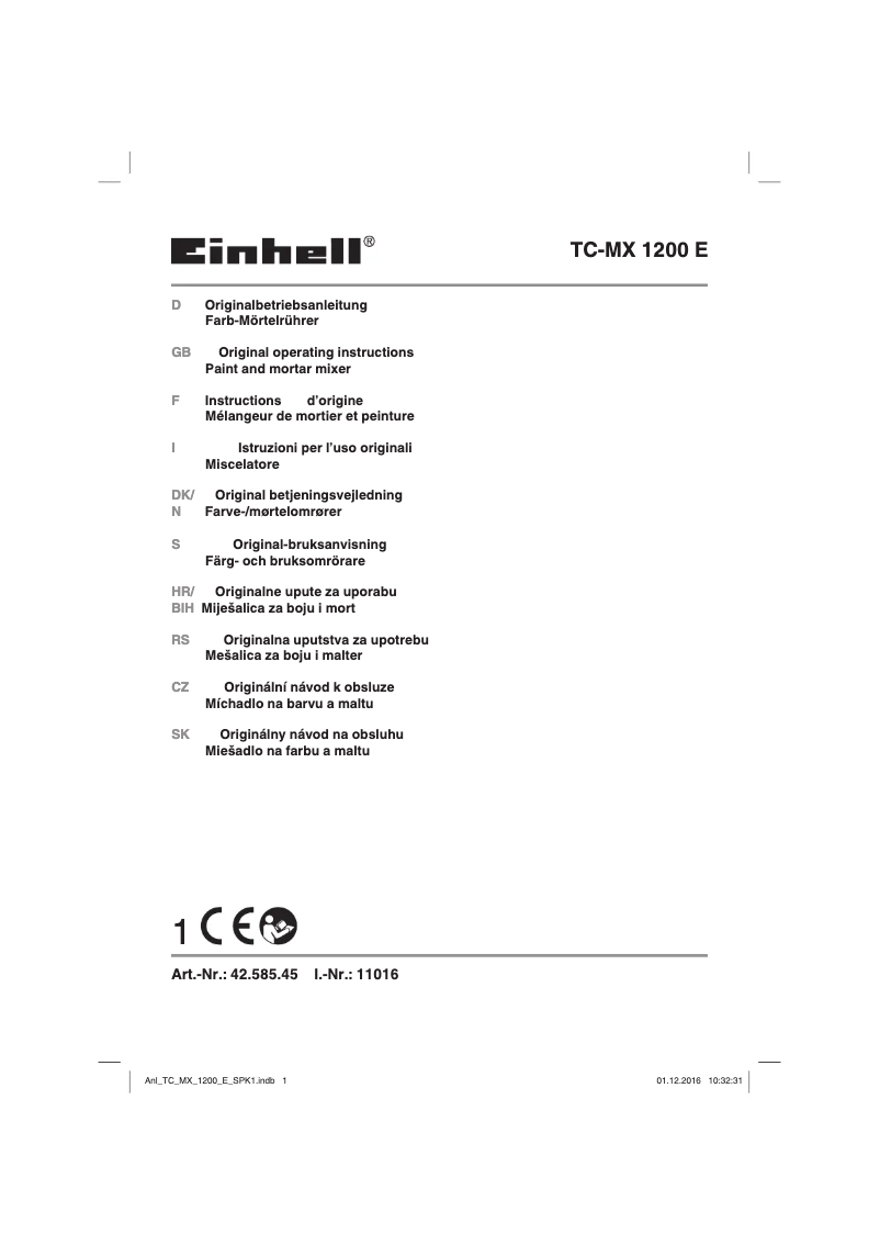 Page 1 de la notice Manuel utilisateur Einhell TC-MX 1200 E