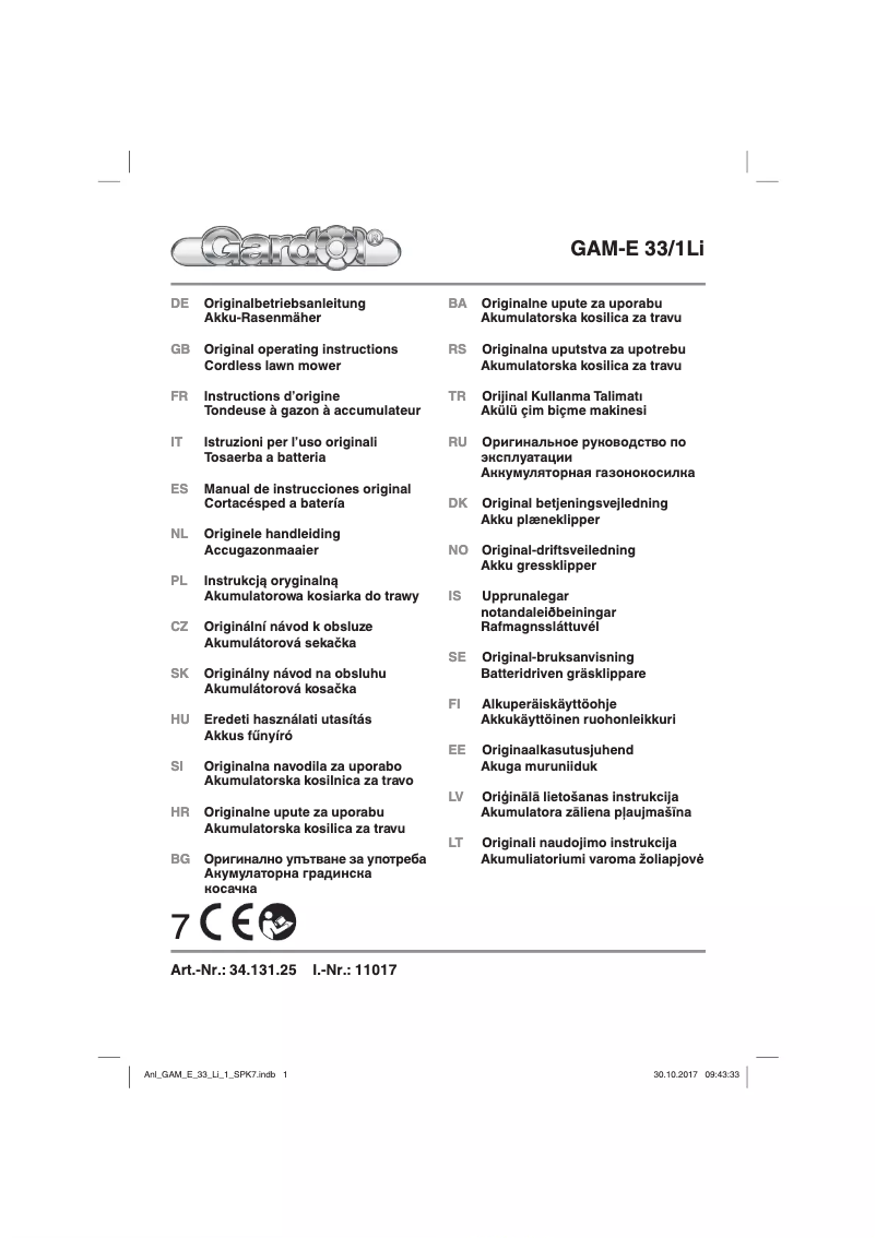 Page n°1 - Manuel utilisateur Gardol GAM-E 33/1 Li