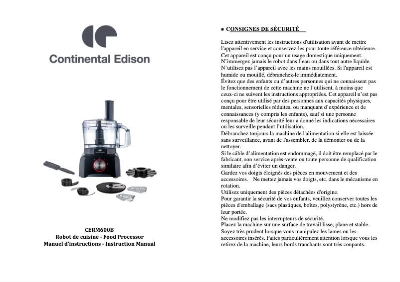 Page n°1 - Manuel utilisateur Continental Edison CERM600B