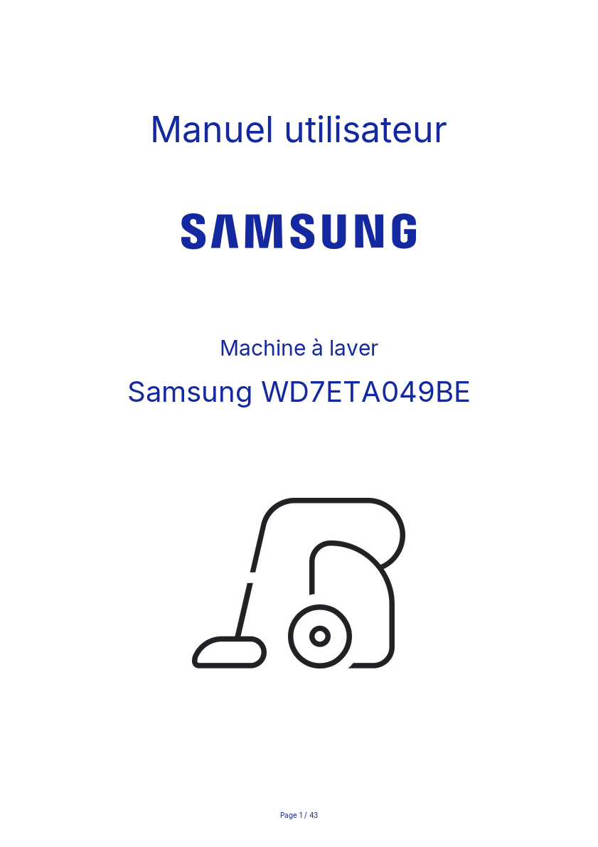 Page n°1 - Manuel utilisateur Samsung WD7ETA049BE