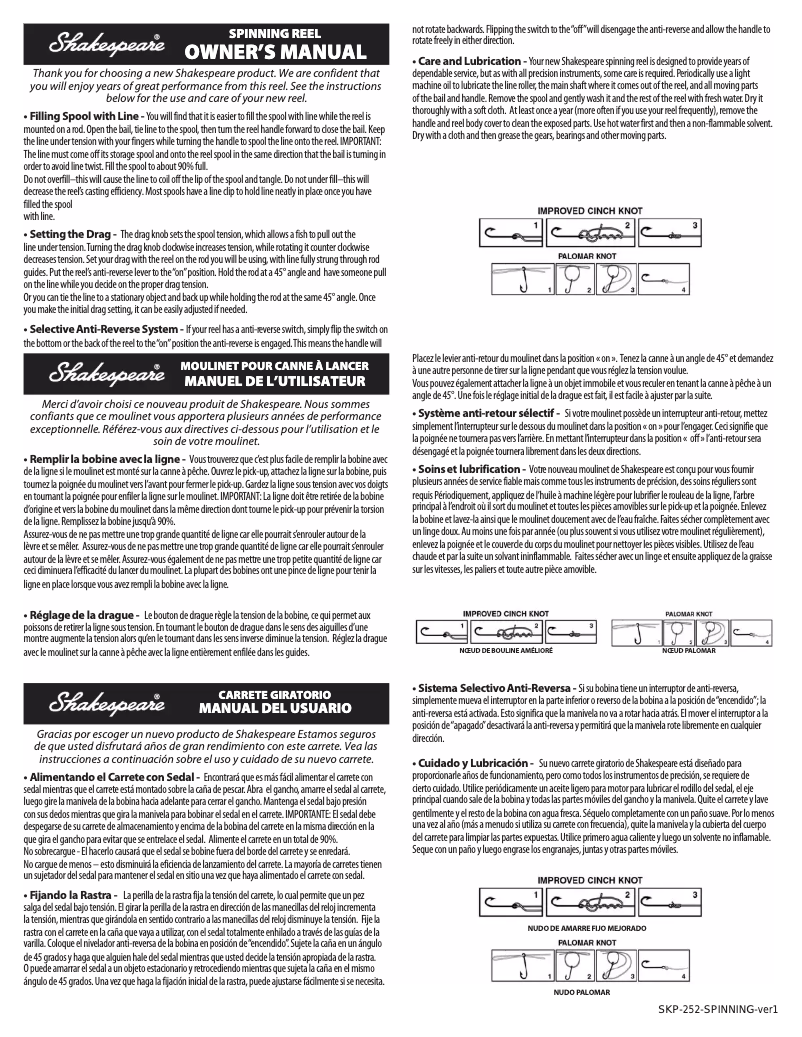 Página 1 del manual Manual de usuario Shakespeare Agility Spinning