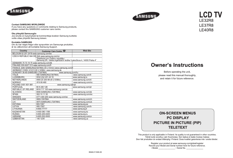 Page 1 de la notice Manuel utilisateur Samsung LE40R86BC