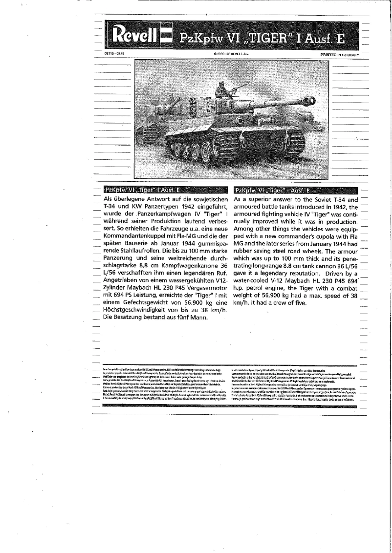 Page 1 de la notice Manuel utilisateur Revell PzKpfw VI Tiger I Ausf.E