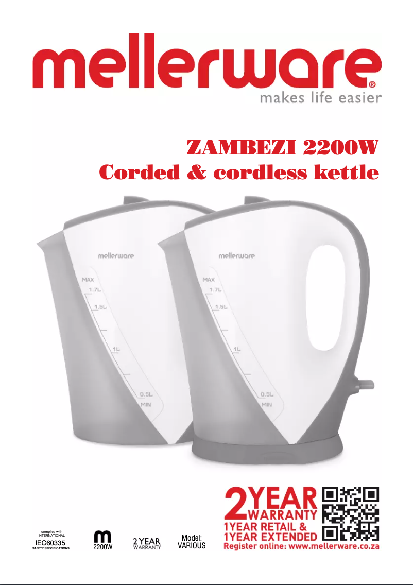 Page 1 de la notice Manuel utilisateur Mellerware Zambezi 21200WB