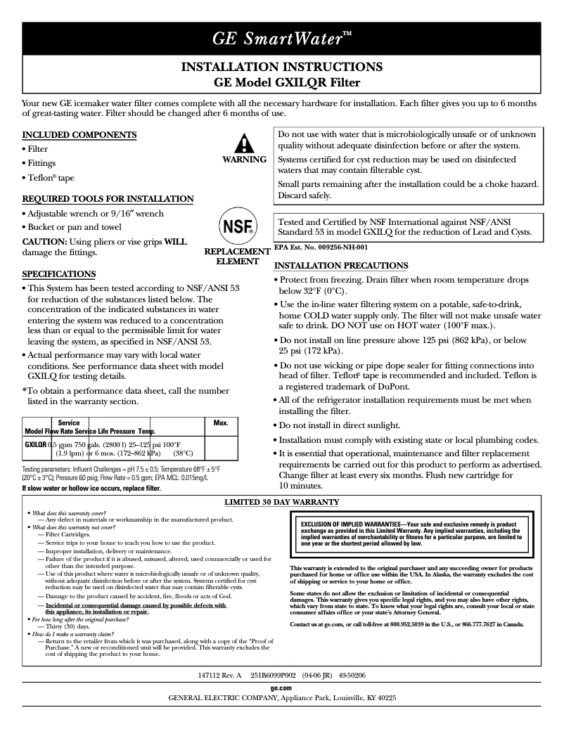 Image de la première page du manuel de l'appareil GXILQR