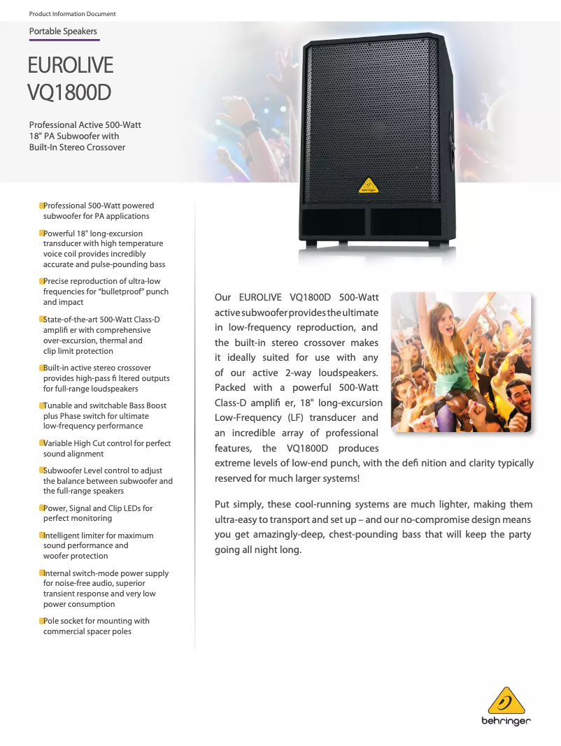 Image de la première page du manuel de l'appareil Eurolive VQ1800D