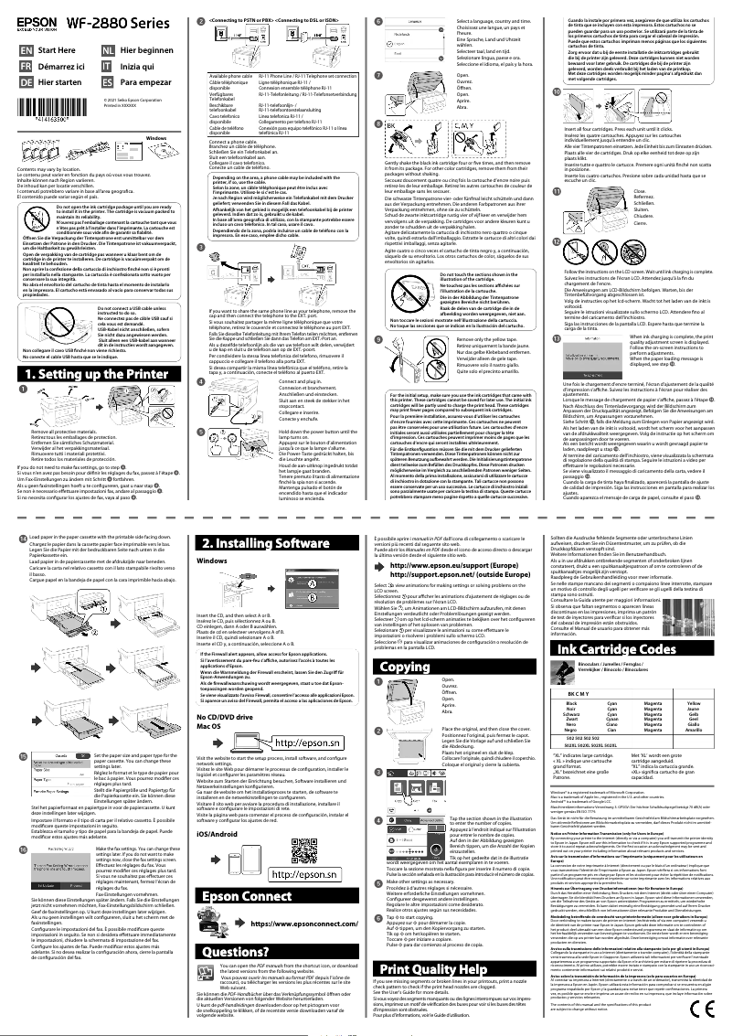 Page 1 de la notice Guide d'installation Epson Workforce WF-2880DWF