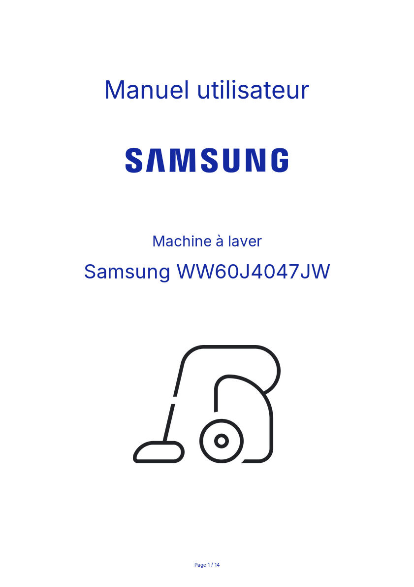 Page n°1 - Manuel utilisateur Samsung WW60J4047JW