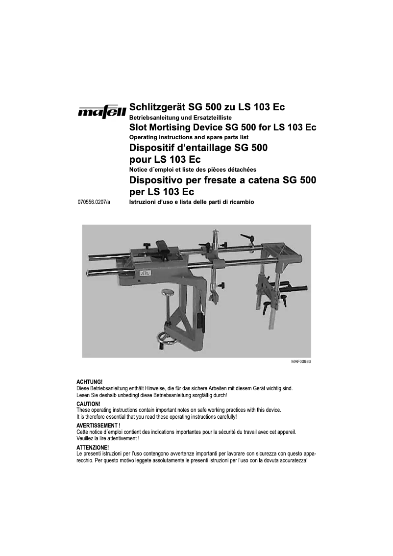 Page 1 de la notice Manuel utilisateur Mafell SG 500