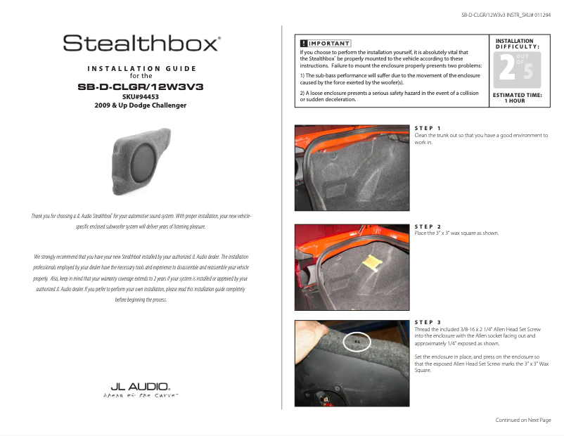 Image de la première page du manuel de l'appareil Stealthbox SB-D-CHLGR/12W3v3