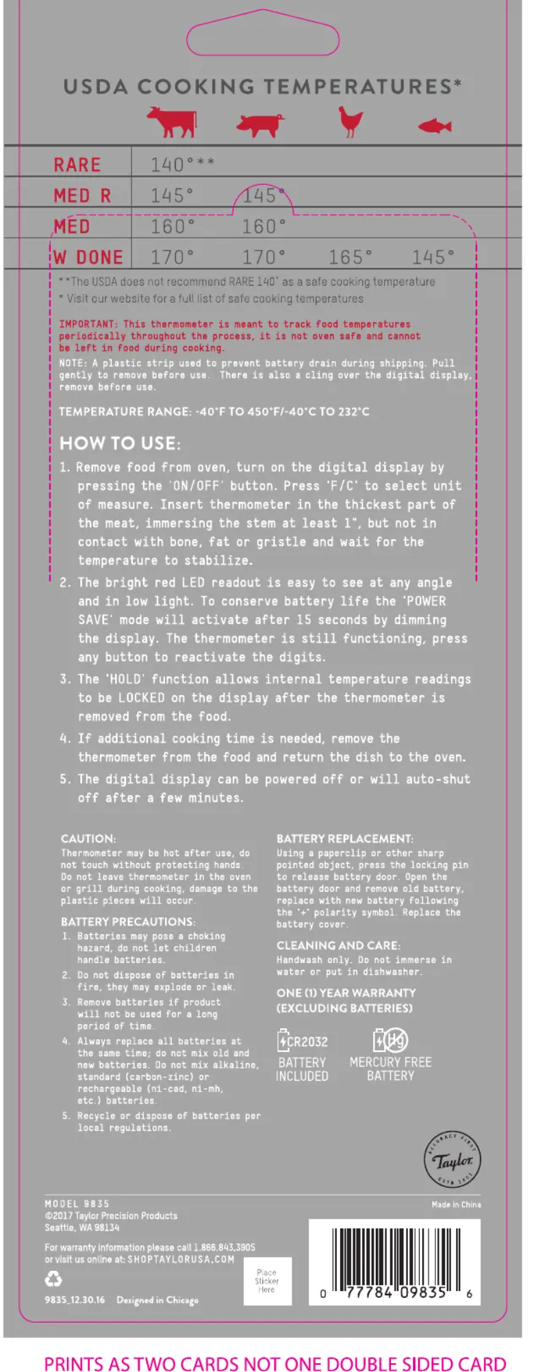 Page 1 de la notice Manuel utilisateur Taylor 9835