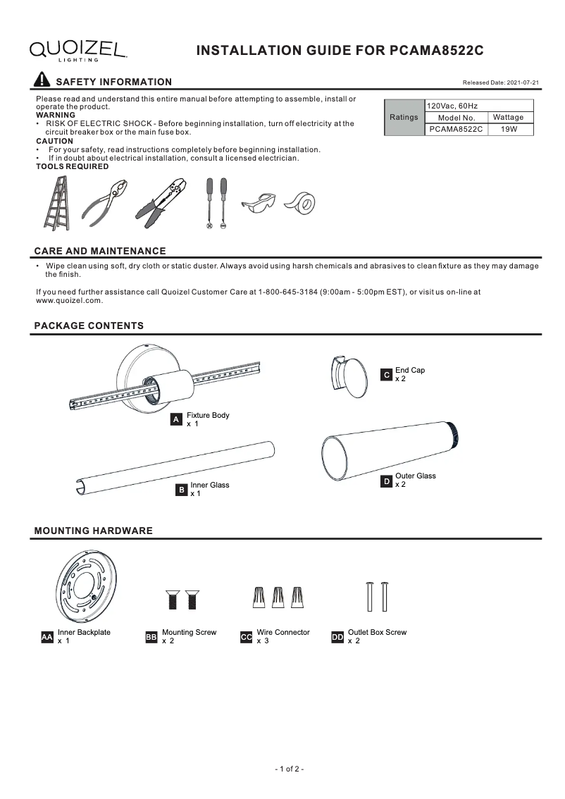 Image de la première page du manuel de l'appareil Amara PCAMA8522C