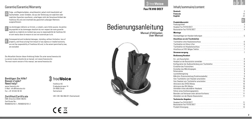 Page 1 de la notice Manuel utilisateur freeVoice FX810B