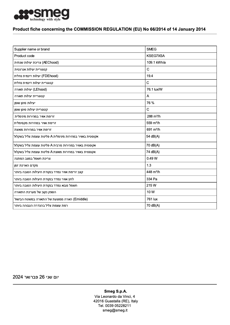 Page n°1 - Fiche technique Smeg KSEG7XSA