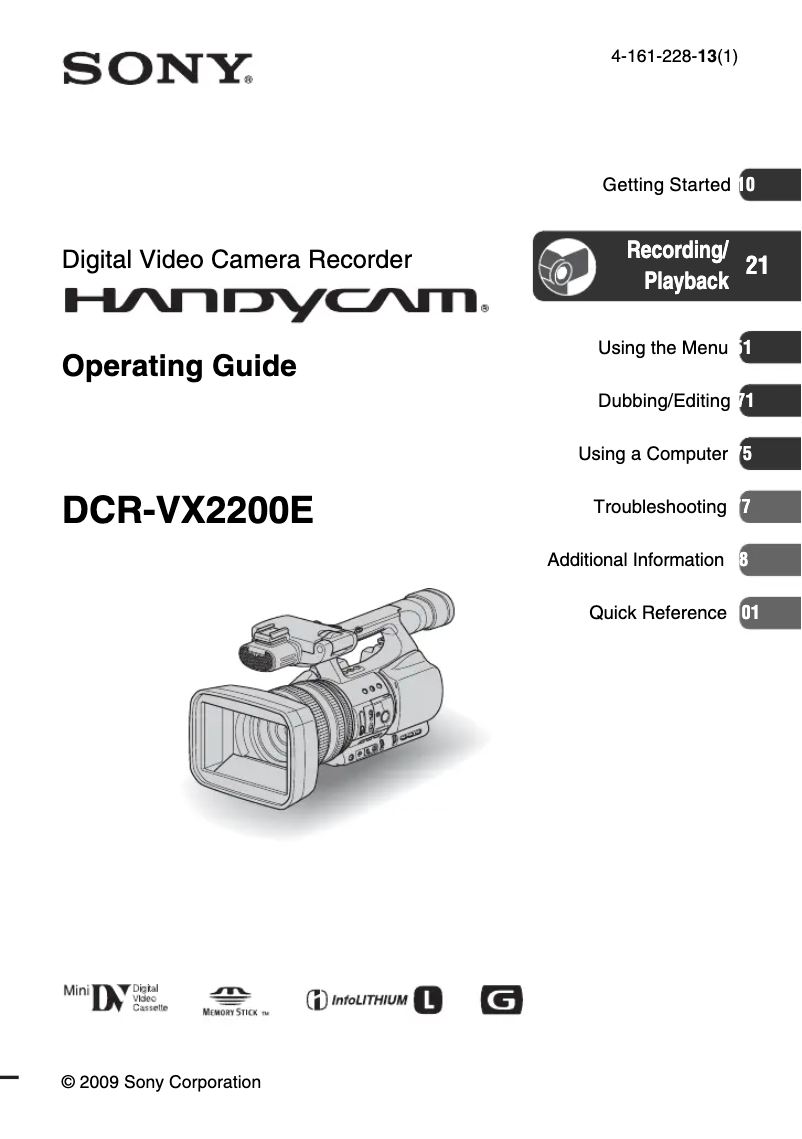 Page 1 de la notice Manuel utilisateur Sony DCR-VX2200E