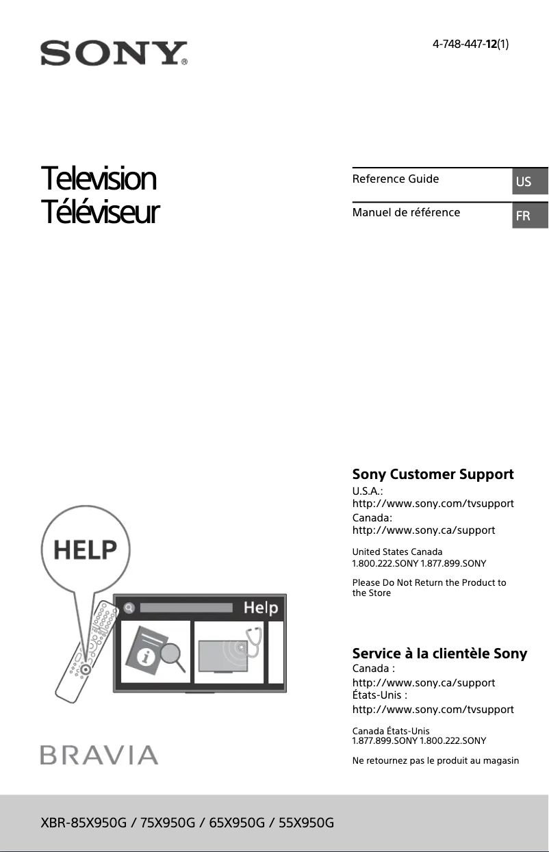 Page 1 de la notice Manuel utilisateur Sony Bravia XBR-75X950G
