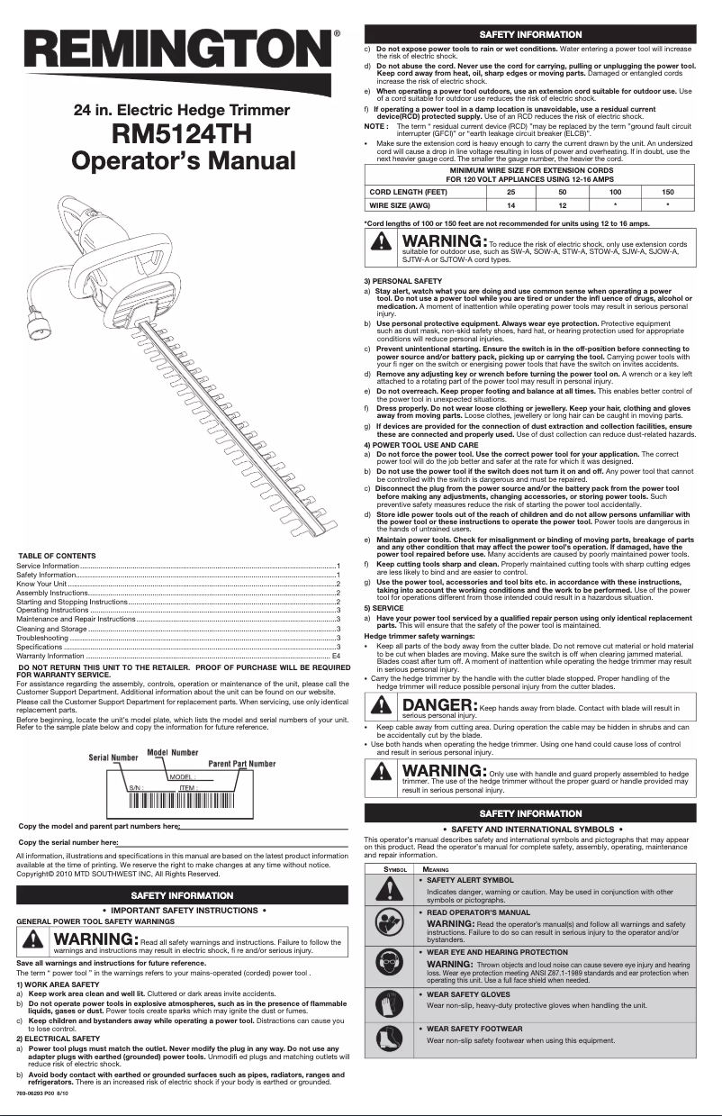 Page 1 de la notice Manuel utilisateur Remington Blaze RM5124TH