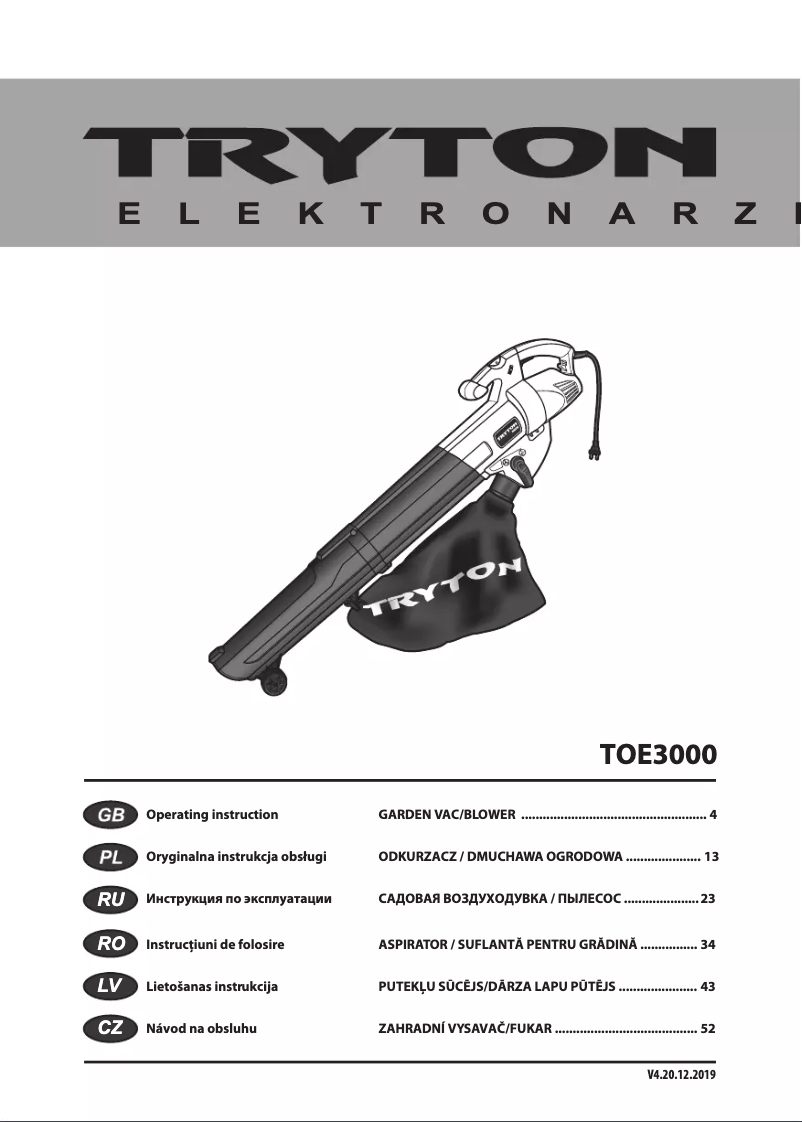 Page 1 de la notice Manuel utilisateur Tryton TOE3000