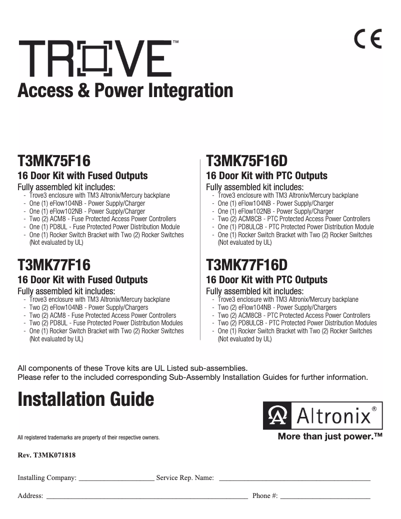Page n°1 - Manuel utilisateur Altronix T3MK75F16