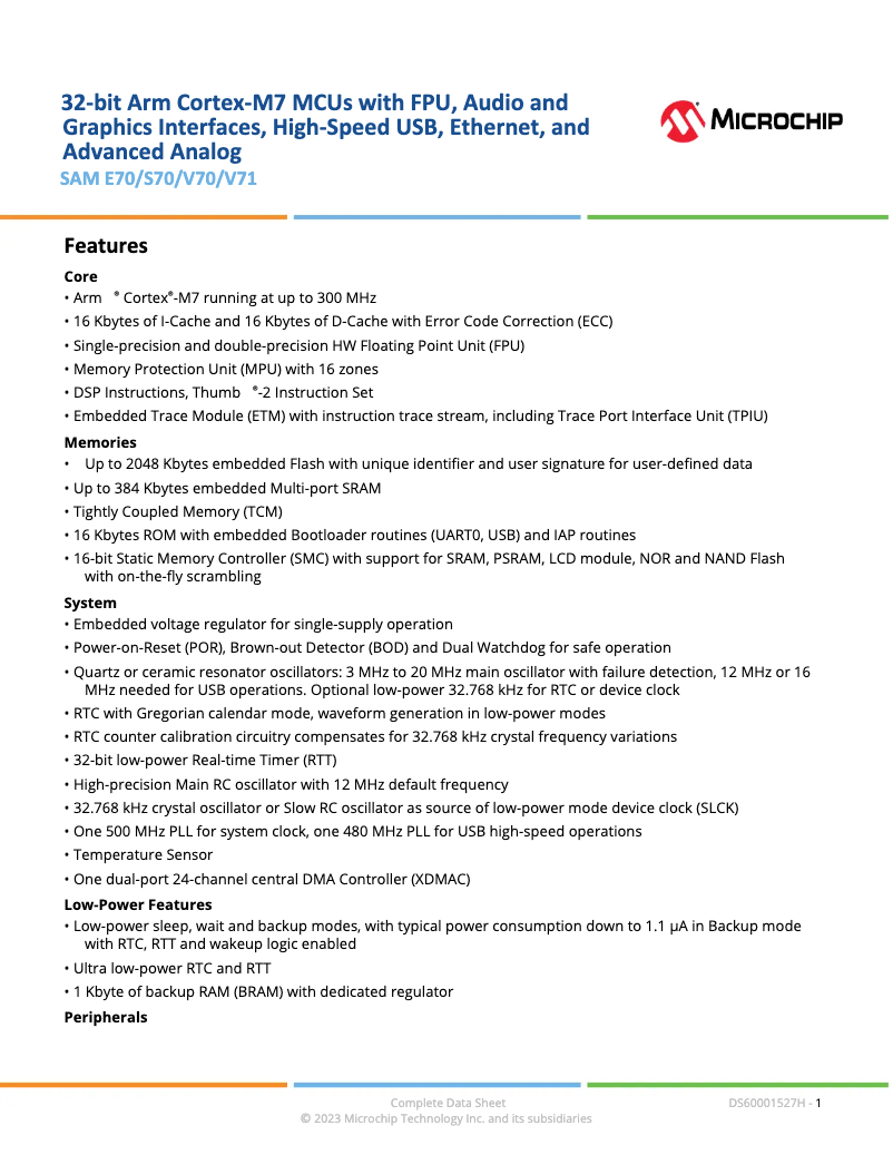 Page 1 de la notice Manuel utilisateur Microchip ATSAME70J20