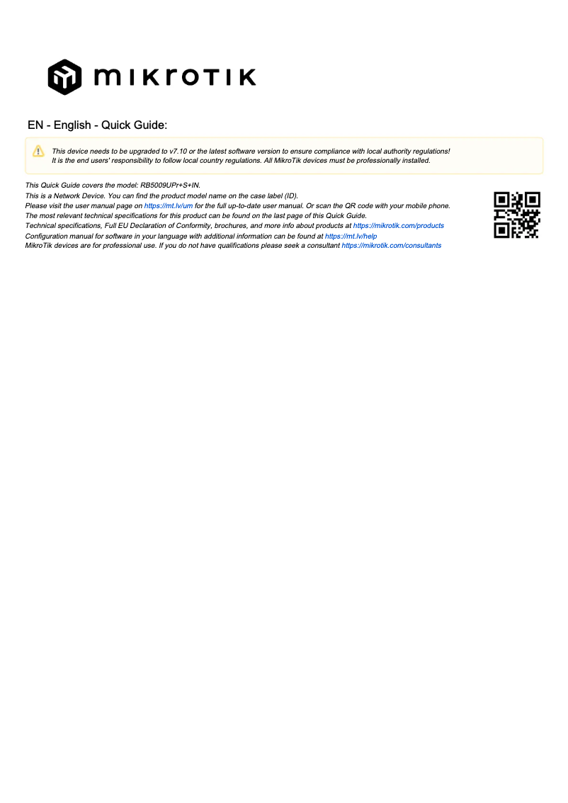 Page 1 of the manual User Manual Mikrotik RB5009UPr+S+IN