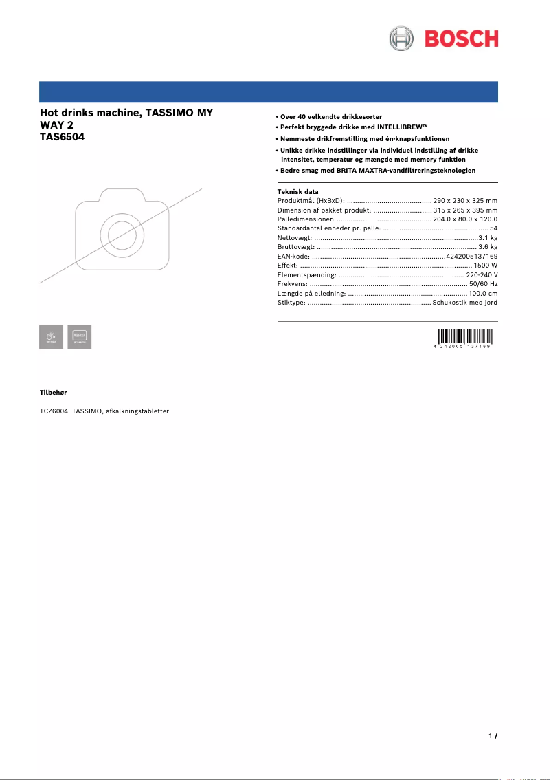 Page 1 de la notice Brochure Bosch Tassimo My Way 2 TAS6504