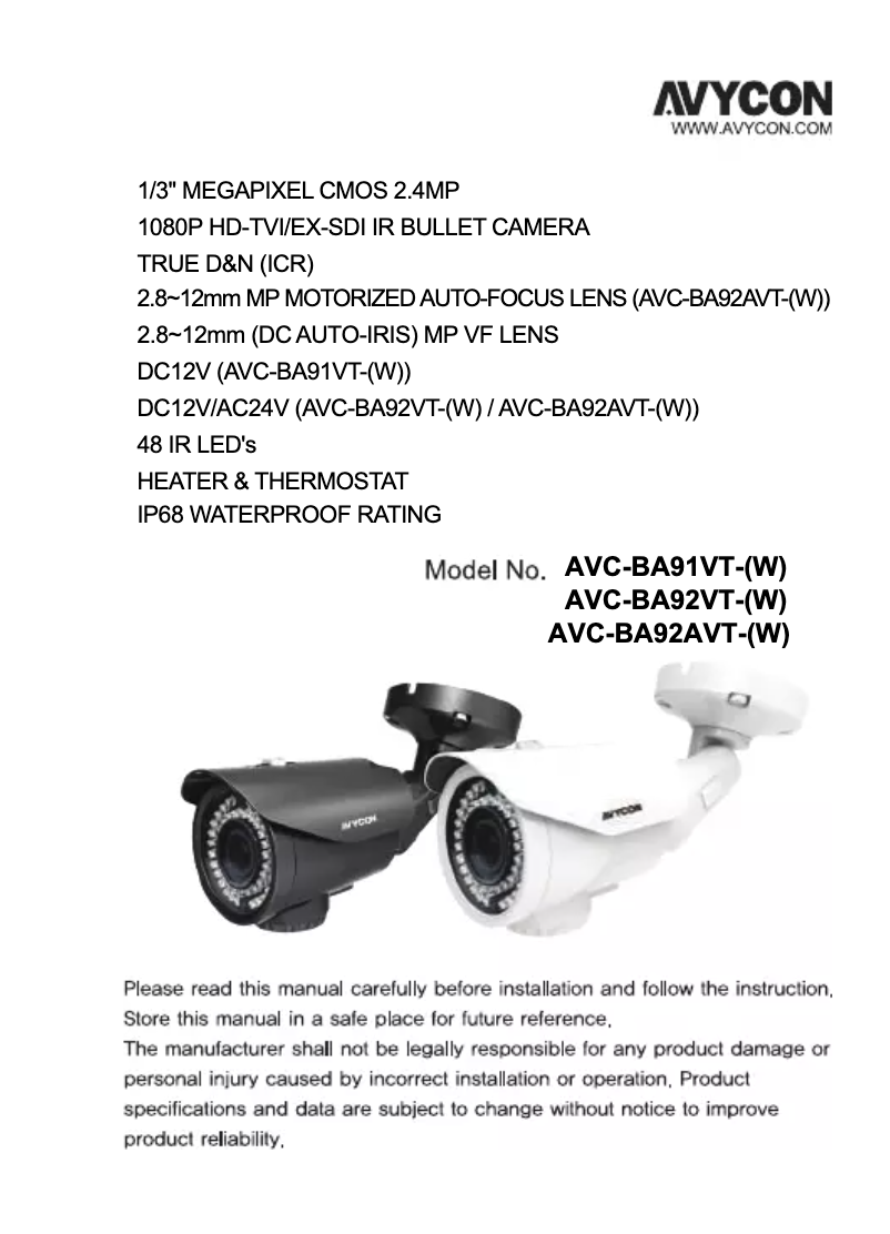 Image de la première page du manuel de l'appareil AVC-BA91VT-W