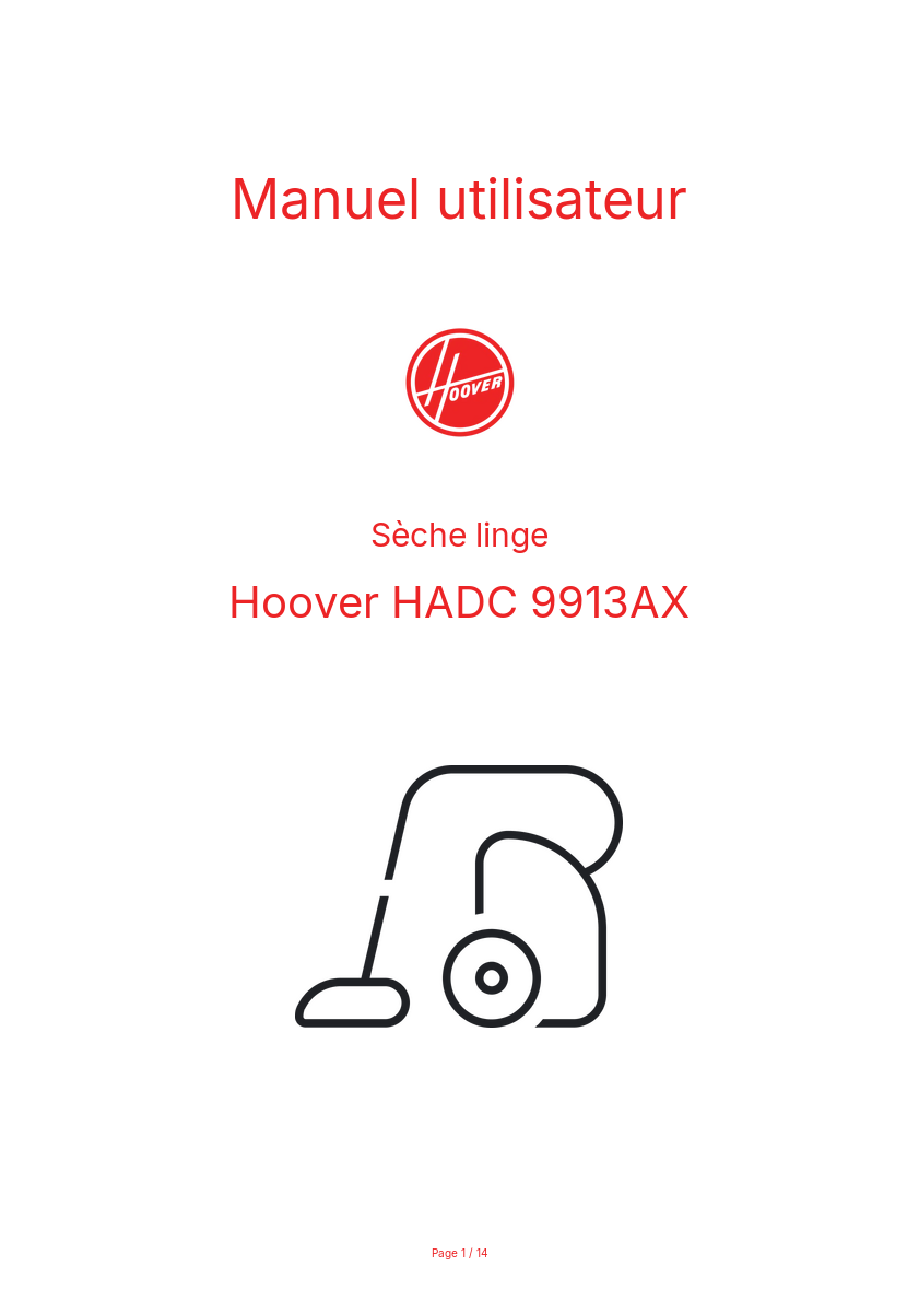 Page n°1 - Manuel utilisateur Hoover HADC 9913AX
