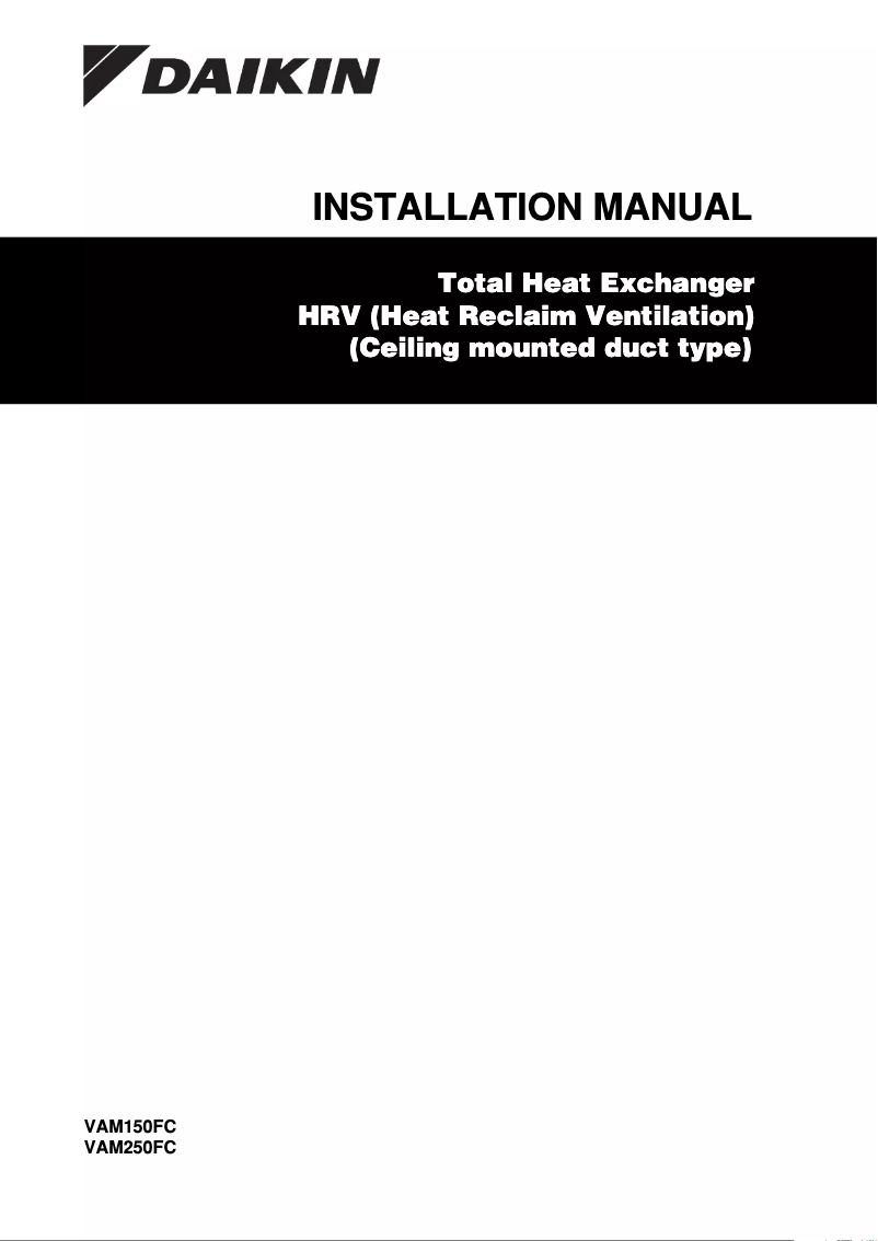 Page 1 de la notice Guide d'installation Daikin VAM150FCVE9