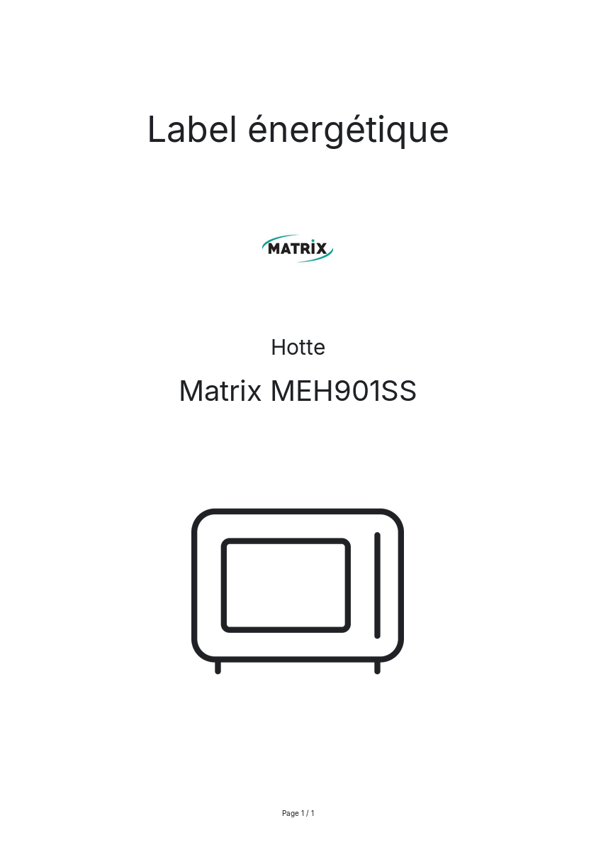Page n°1 - Label énergétique Matrix MEH901SS