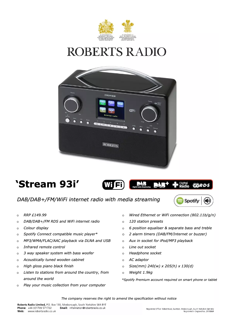 Page n°1 - Fiche technique Roberts Stream 93i