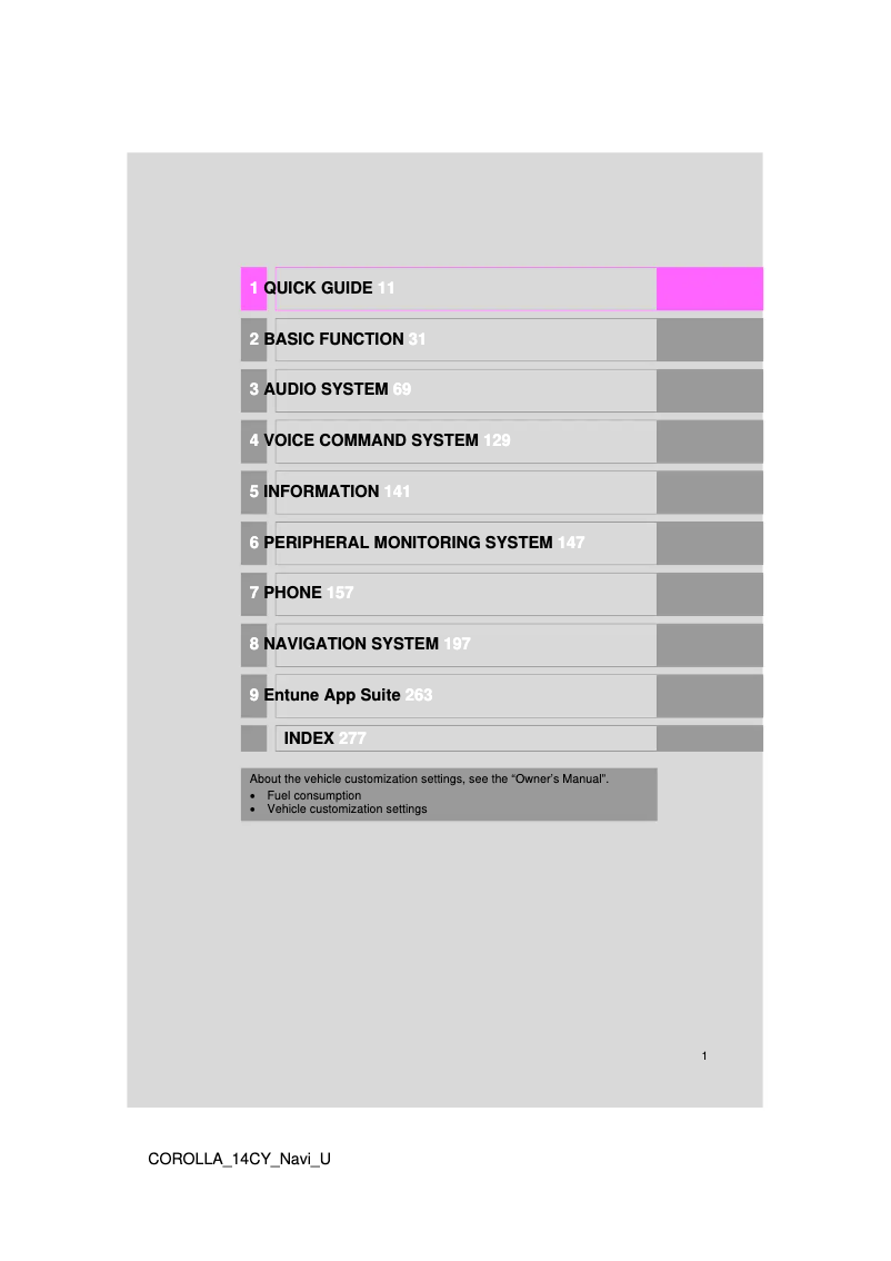 Image de la première page du manuel de l'appareil Corolla 2016 Navigation