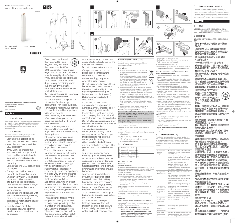 Image de la première page du manuel de l'appareil HydraCube Portable Mist BSC601