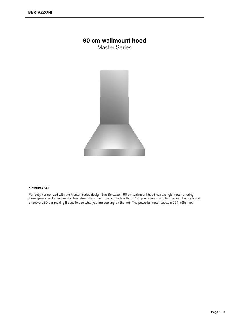 Page 1 de la notice Fiche technique Bertazzoni KPH90MASXT