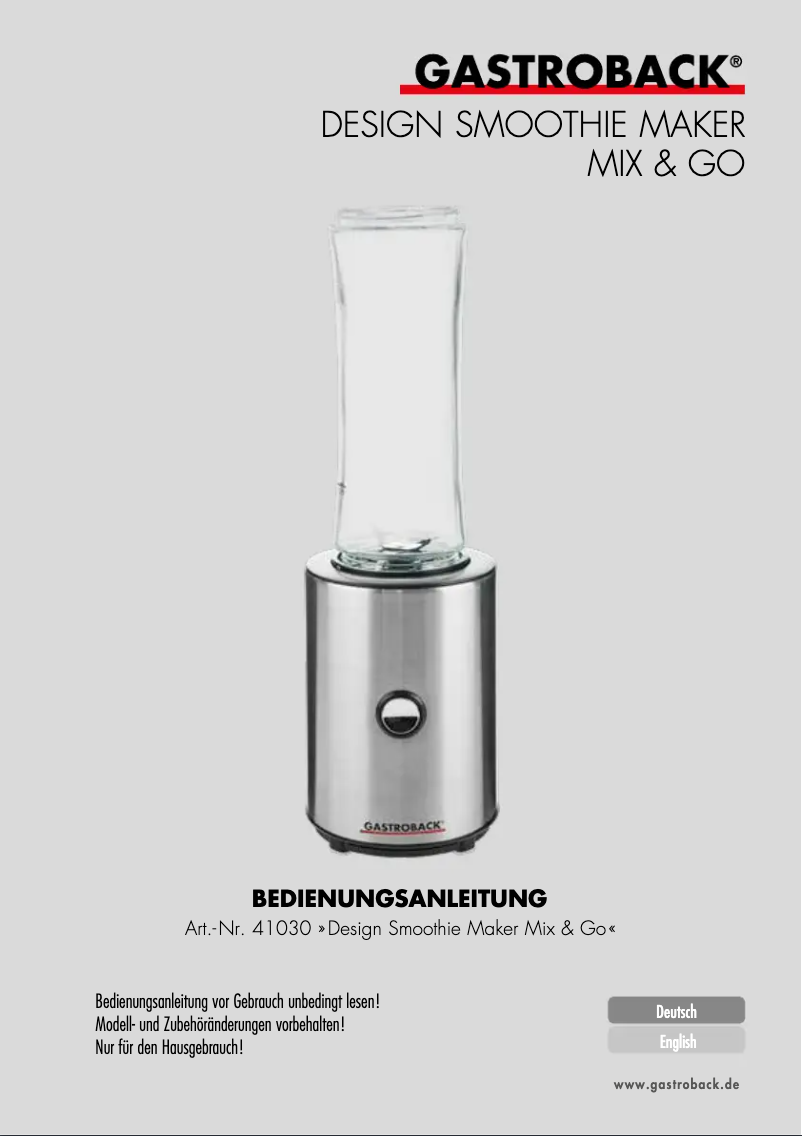 Page n°1 - Manuel utilisateur Gastroback Design Smoothie Maker Mix & Go 41030