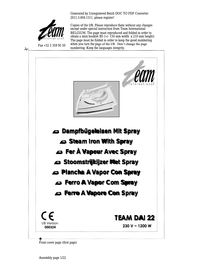 Image de la première page du manuel de l'appareil DAI 22