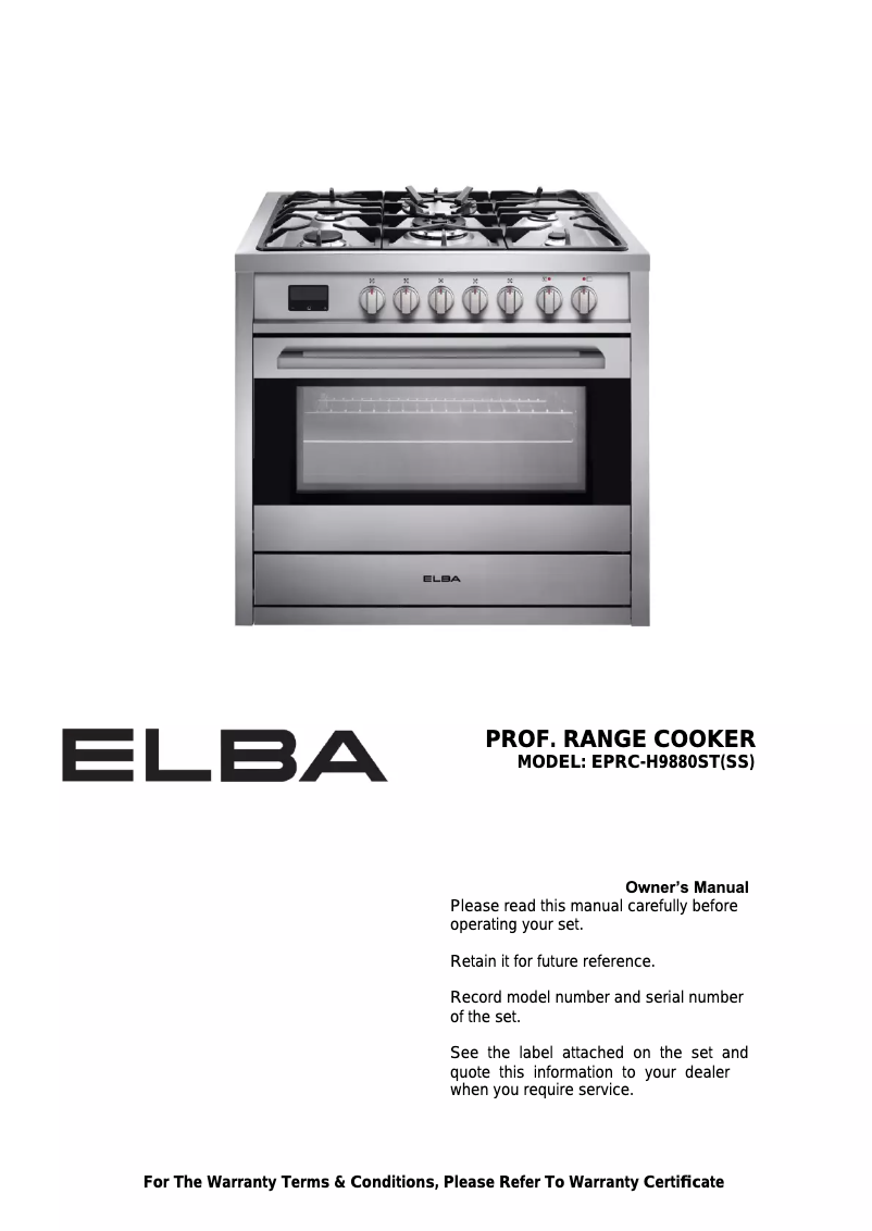 Page 1 de la notice Manuel utilisateur Elba EPRC-H9880ST(SS)