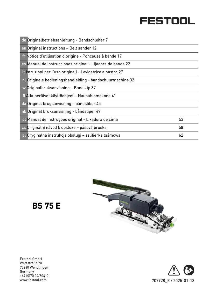 Page 1 of the manual User Manual Festool BS 75 E-Plus