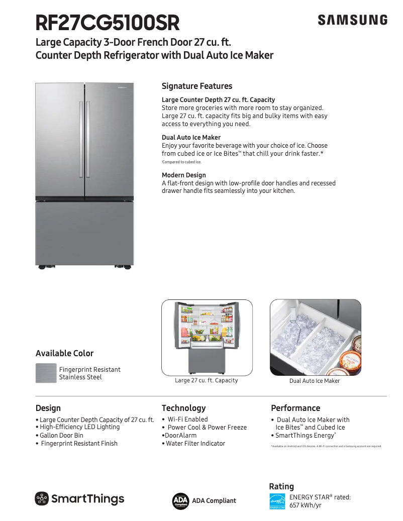 Page 1 de la notice Fiche technique Samsung RF27CG5100SR