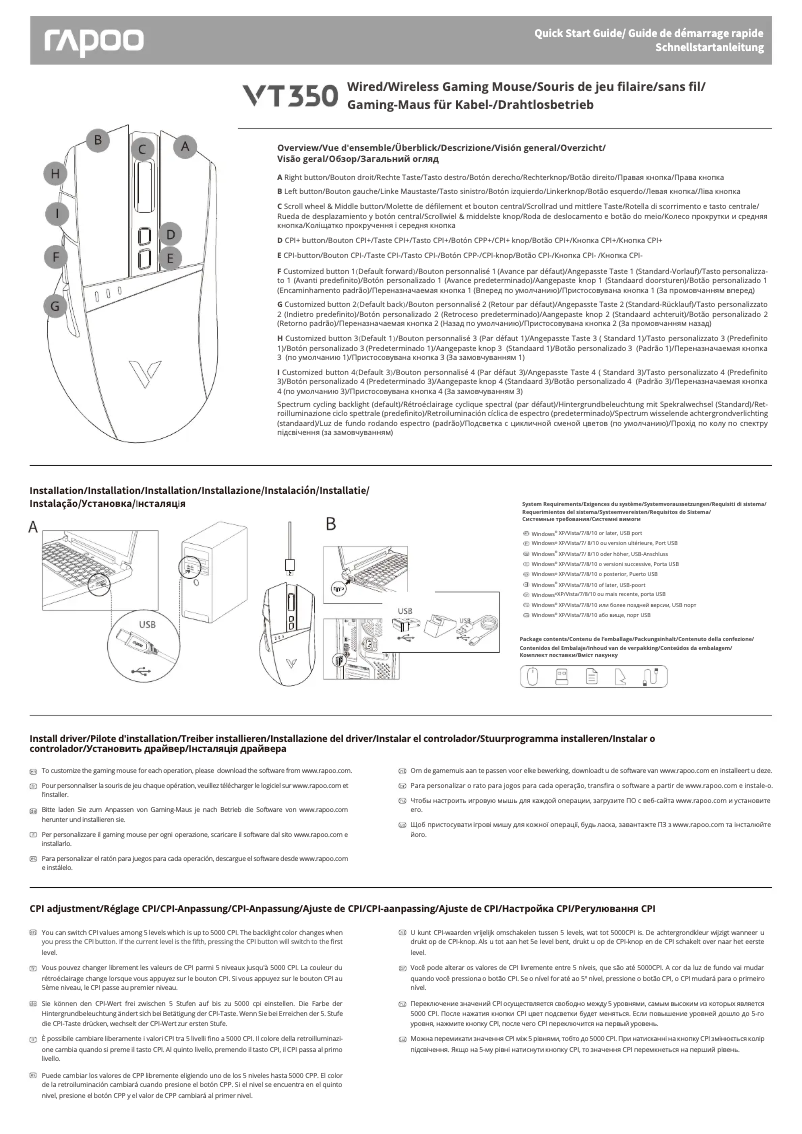 Page 1 de la notice Manuel utilisateur Rapoo VT350