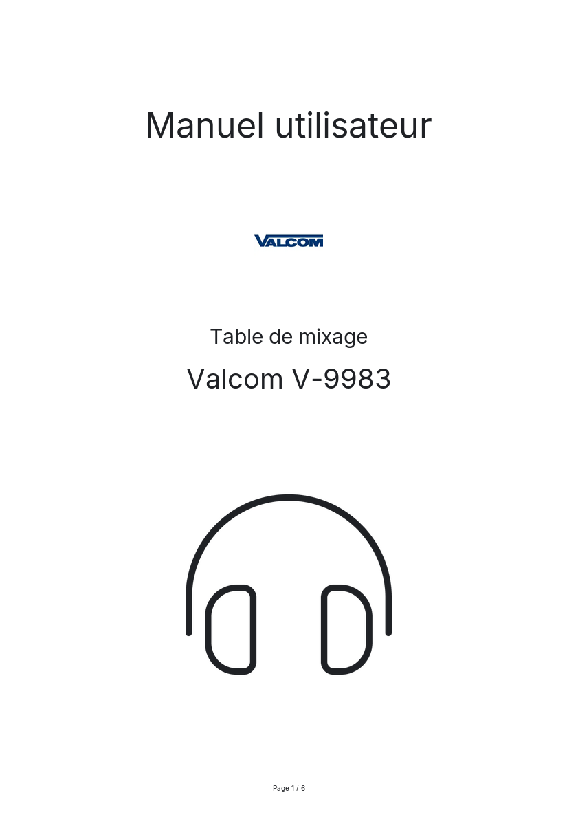 Page n°1 - Manuel utilisateur Valcom V-9983