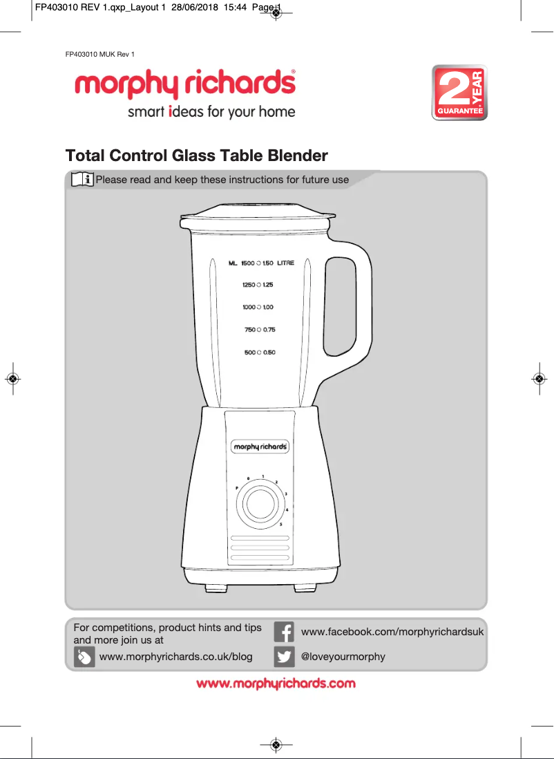 Page 1 de la notice Manuel utilisateur Morphy Richards 403010