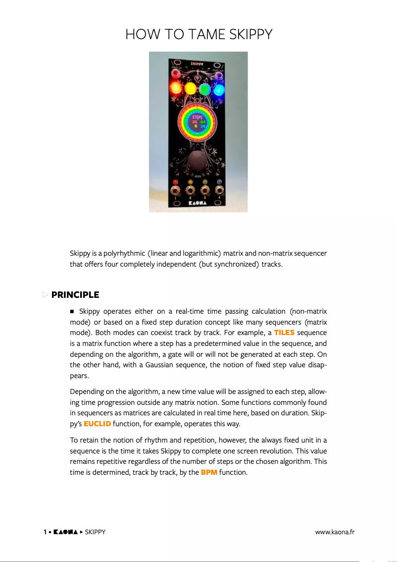 Page n°1 - Manuel utilisateur Kaona Skippy