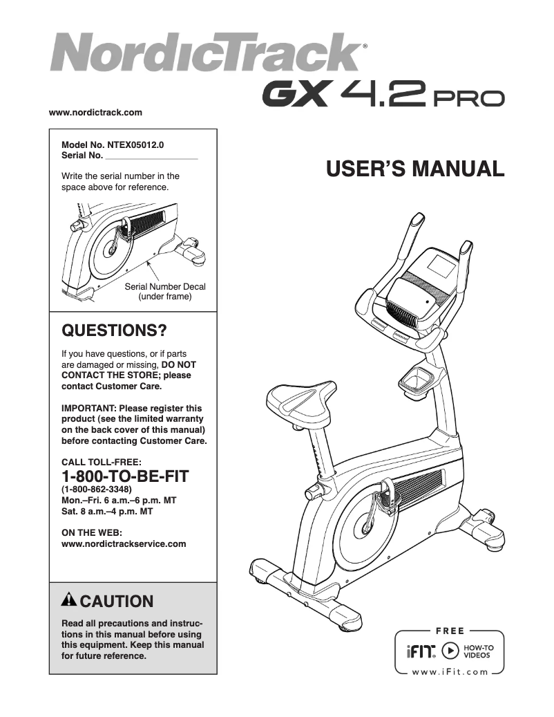 Page n°1 - Manuel utilisateur NordicTrack GX 4.2 PRo