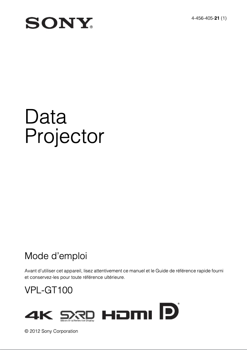 Image de la première page du manuel de l'appareil VPL-GT100