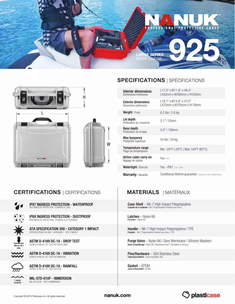 Page 1 de la notice Fiche technique Nanuk 925